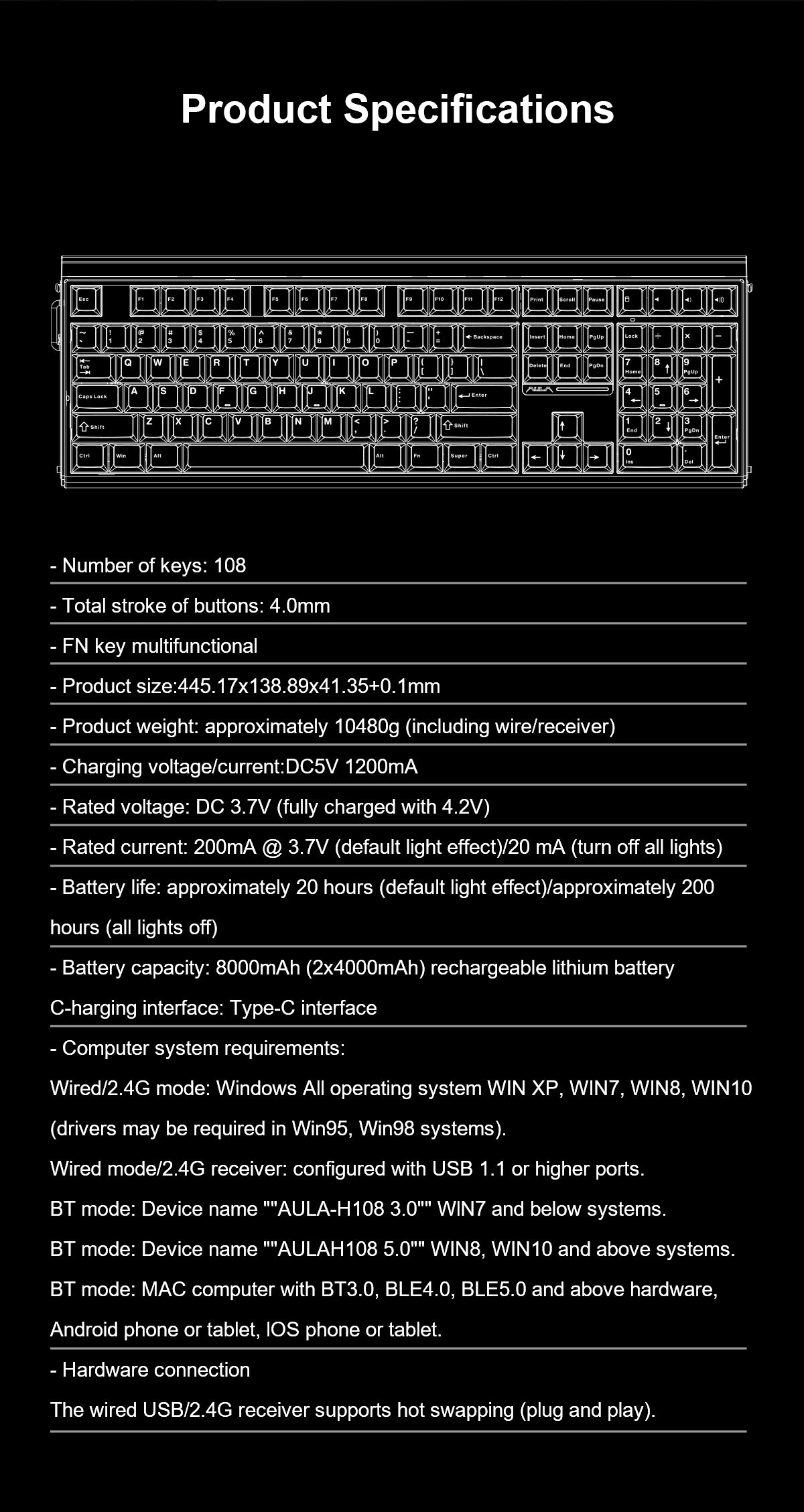 AULA H108 product specifications