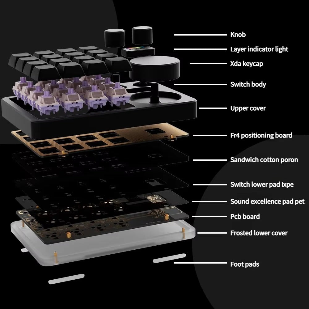 MMD KM16 Pro gasket structure exploded view with FR4 plate and poron foam